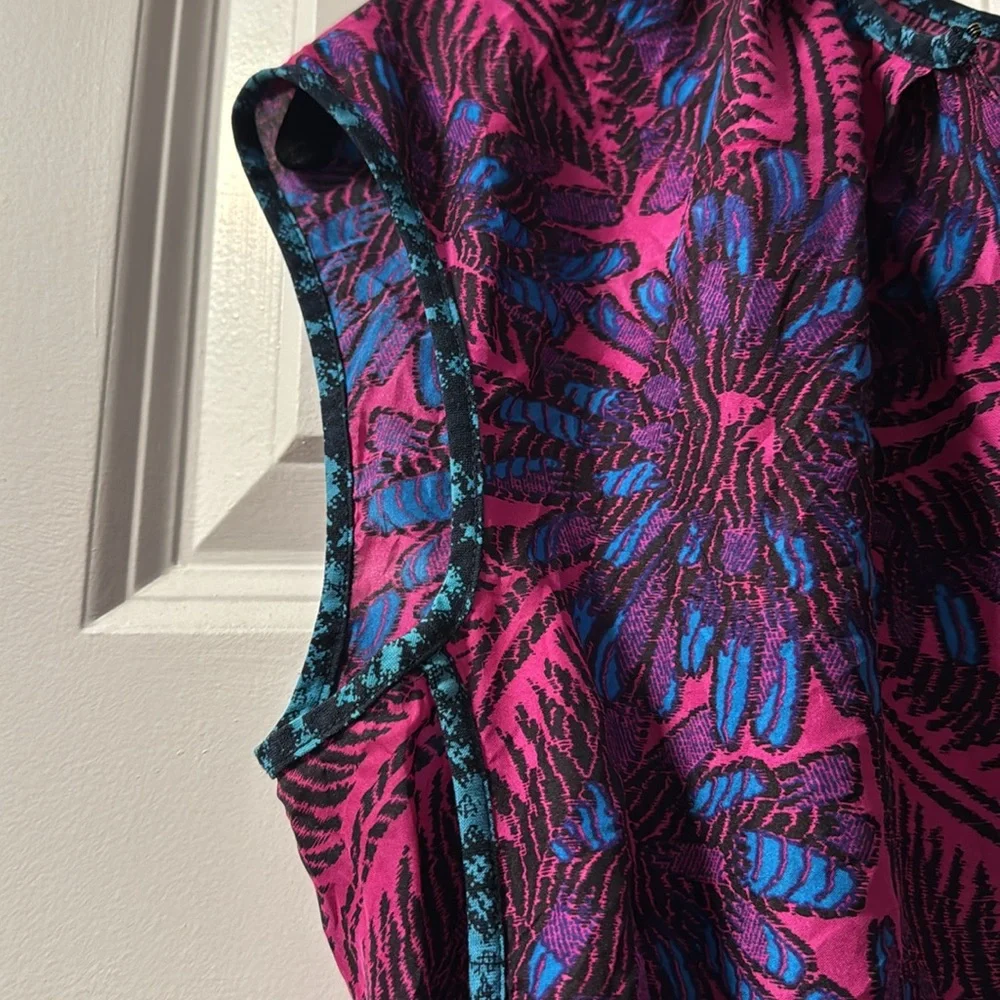 JCrew fuchsia and turquoise sleeveless floral print silk blouse size 4 - Picture 6 of 8